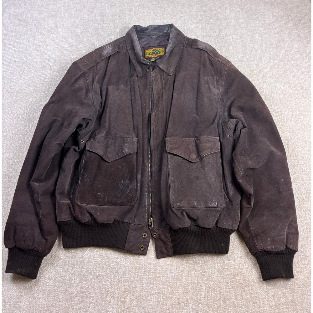 G-III Global Identity Mens Brown Suede Leather Bomber Jacket Vintage L RN 54163